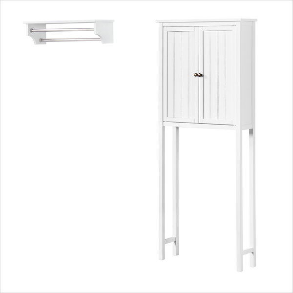 Alaterre Furniture Dover Over Toilet Hutch with 2 Doors, Bathroom Shelf with 2 Towel Rods. ANDO714WH